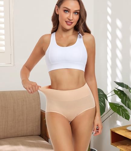wirarpa Women's Underwear High Waisted Ladies Cotton Panties Soft Full Coverage Briefs 5 Pack - color: Beige-5p, size: Small