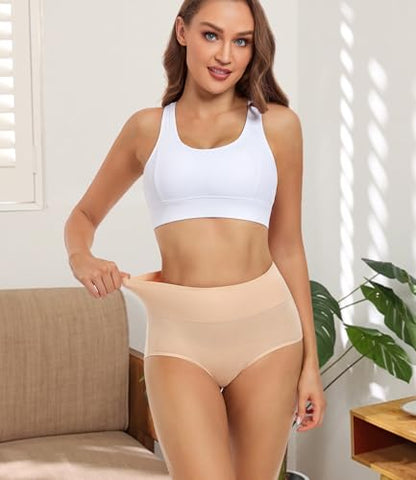 wirarpa Women's Underwear High Waisted Ladies Cotton Panties Soft Full Coverage Briefs 5 Pack - color: Beige-5p, size: Small