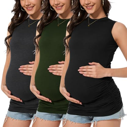 Smallshow Women's Maternity Tank Top 3 Pack - color: Army Green-black-deep Grey(3 Pack), size: X-Large