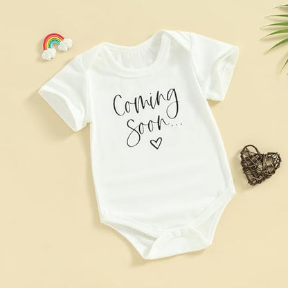 Pregnancy Announcement Baby Bodysuit Gender Neutral Romper - color: Coming Soon-white, size: Newborn