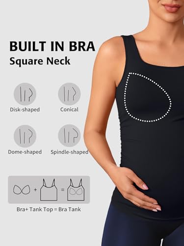 ATTRACO Maternity Tank Tops Seamless Side Ruche Sleeveless Pregnancy Basic Shirt with Built in Bra - color: Black, size: X-Small
