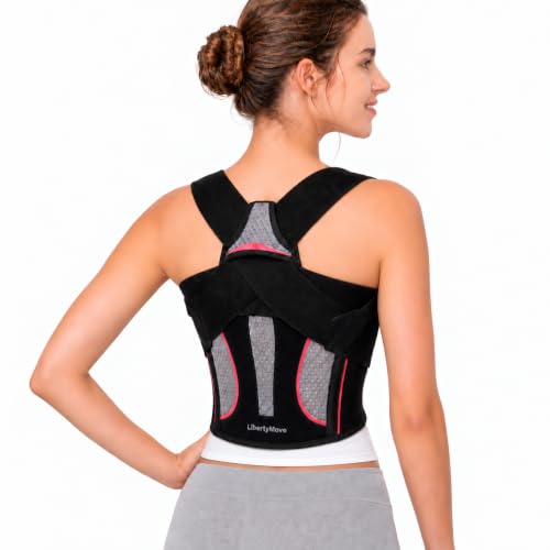 Posture Corrector for Women, Adjustable Upper Back Brace with Wide Shoulder Straps and Underarm Comfort Straps, Breathable Posture Support for Daily Wear - size: M(Underbust:30"-35.5")