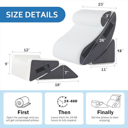 Ahpmeoa 5Pcs Wedge Pillow Set for After Surgery, Memory Foam, White/Grey - color: White/Grey