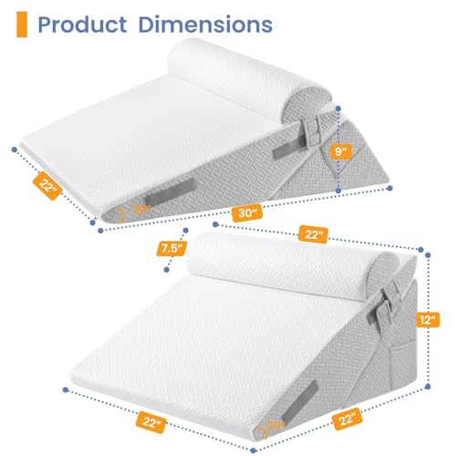 Sasttie Adjustable Wedge Pillow Set for After Surgery, Light Grey & White - color: Light Grey & White, size: Adjustable 9&12 Inch + 1 Head Pillow
