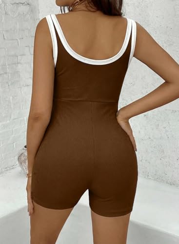 BLENCOT Maternity Stretchy Romper Summer Sleeveless Round Neck Jumpsuit - color: Brown, size: Medium