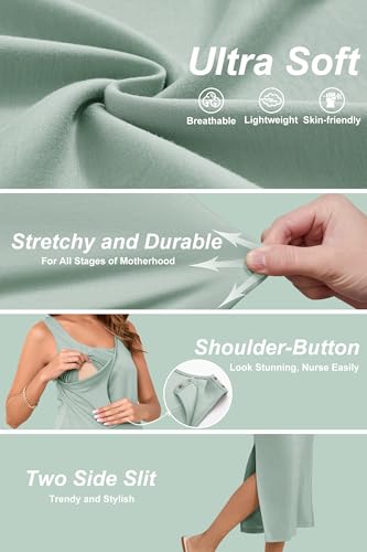 OUGES Womens 2026 Summer Maternity Nursing Dress Split Midi Sleeveless Breastfeeding Dress Scoop Neck Pregnancy Clothes - color: Mint Green, size: Medium