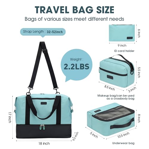 Oeihuivt Weekender Bags for Women with 3 Extra Pack - 21 Inch Large Travel Duffel Bag Set with Shoe Compartment, Heavy-Duty nylon Carry On Overnight Tote Black+Green - color: BlackGreen+3 Extra Packs