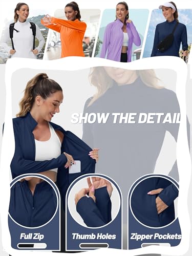 TACVASEN Women's Lightweight Athletic Jacket UPF 50+ Long Sleeve Sun Shirt - color: 02 Navy, size: Medium
