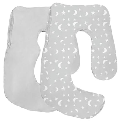 Maternity Pillow Cover ONLY Compatible with Momcozy Pregnancy Pillow (2 Pack Covers-Pillow NOT Included) - color: Storm&grey Starry Moon
