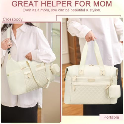 Pritent Diaper Bag Tote Waterproof Maternity Baby Bags with Pacifier Case - color: White, size: Medium