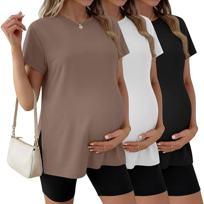 Ficerd 3 Pack Women's Maternity T Shirts - color: Black, White, Coffee, size: Medium