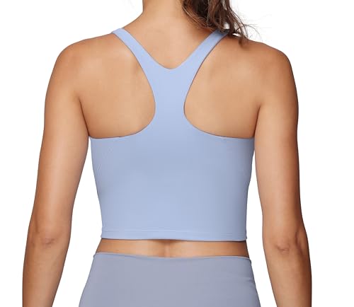 Foucome Nursing Tank Tops Racerback Longline Nursing Sports Bra - color: Light Blue, size: X-Large