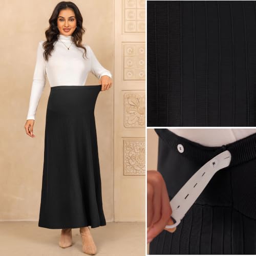 Maternity Skirt Over Belly High Waist Midi Work Skirt - color: Black, size: Medium