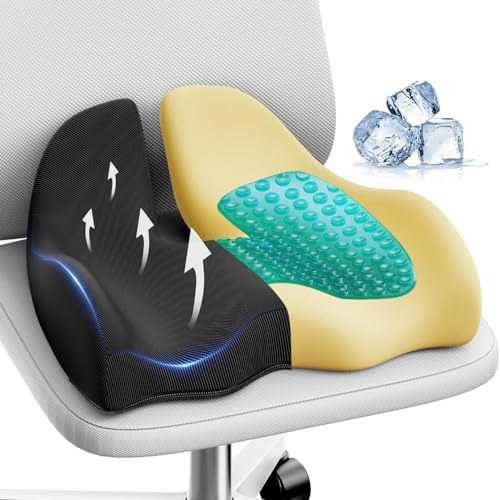 Benazcap Large Cooling Gel Memory Foam Seat Cushion for Long Sitting - color: Black