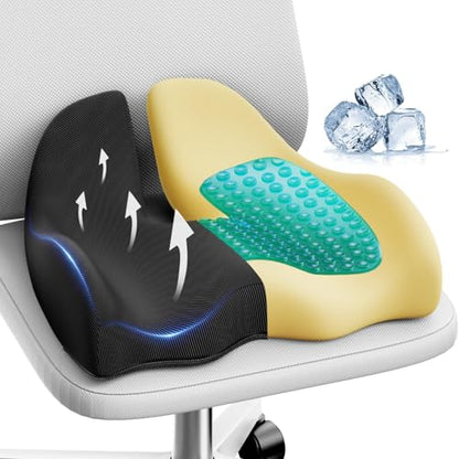 Benazcap Large Cooling Gel Memory Foam Seat Cushion for Long Sitting - color: Black