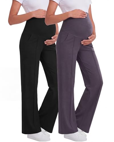 Skicuff 2 Pack Womens Maternity Pants Over The Belly - color: Black/Taupe, size: Large