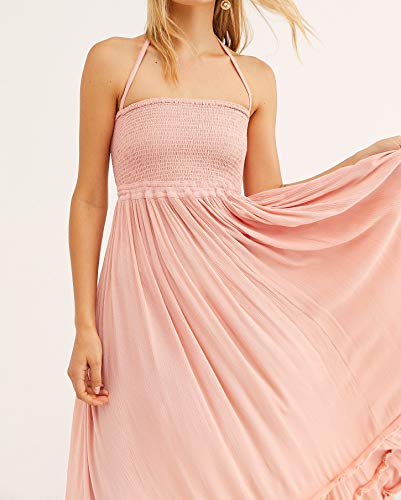 R.Vivimos Womens Summer Boho Sexy Backless Long Dresses - color: Blush, size: Small