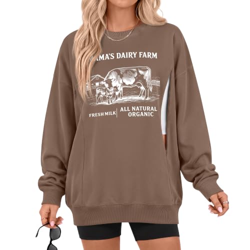Huukeay Women's Nursing Sweatshirts for Breastfeeding - color: Brown, size: Medium