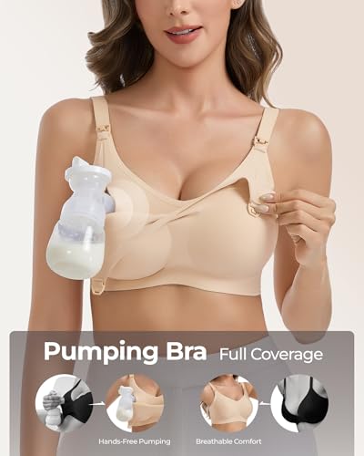 Vinfact Pumping Bra Hands Free Comfort Wireless Seamless Breast Pump Bra - color: Nude, size: X-Large