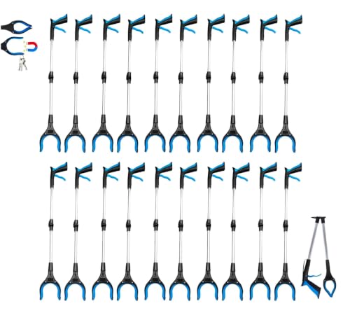 20 Pack 32" Trash Grabber Reacher Tools, Upgraded Strong Foldable Commercial Grabber Pickup Tool, Heavy Duty Cleaning up Gripper, 4" Wide Claw | 360° Rotation | Magnet, for Senior Home Outdoor - color: 32"blue-20pack