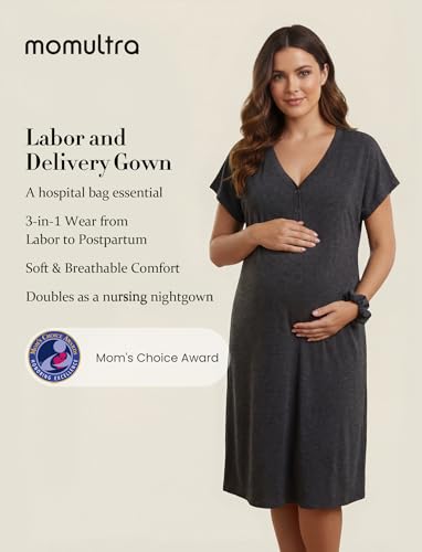 PATPAT Maternity Labor and Delivery Gown, Womens Hospital Gown with Pockets - color: Dark Heather Gray, size: Medium (Fit S/M)