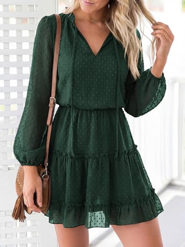 BTFBM Long Sleeve Dress for Women Fall 2026 - color: Dot Dark Green, size: Small