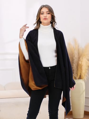 Moss Rose Women Shawl Wrap Poncho Open Front Cardigan Shawl for Fall Winter - color: Camel, size: Small
