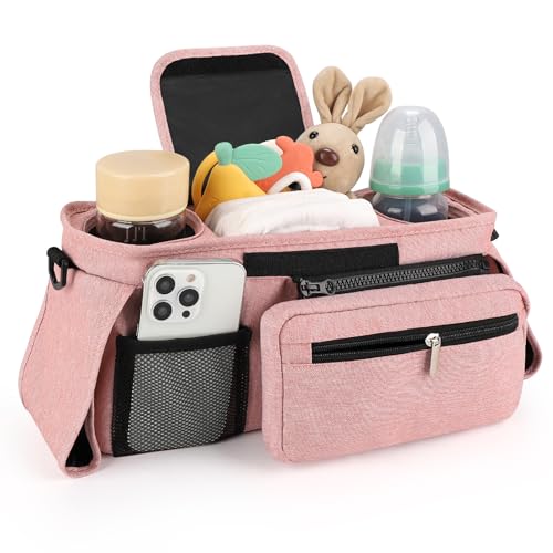 Accmor Universal Stroller Organizer with Insulated Cup Holder - color: All Pink