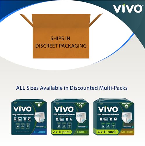 VIVO Organic Cotton Sensitive Skin Overnight Adult Incontinence Pullup Underwear, Women & Men, Medium 22 Count - size: Medium (22 ct), style: Pullup Underwear