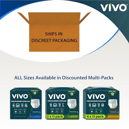 VIVO Organic Cotton Sensitive Skin Overnight Adult Incontinence Pullup Underwear, Women & Men, Medium 22 Count - size: Medium (22 ct), style: Pullup Underwear