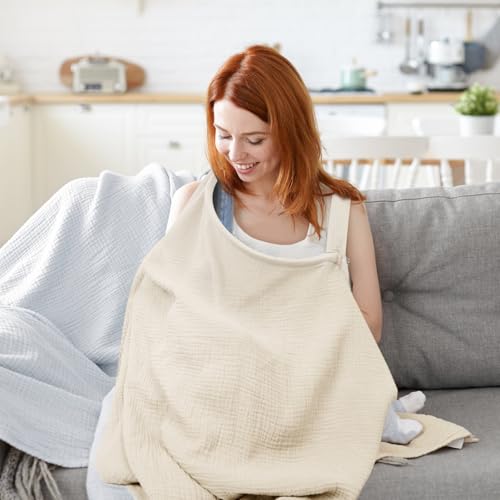 MEXXI Muslin Nursing Covers for Breastfeeding, 2 Pack Privacy Nursing Apron - color: Cream