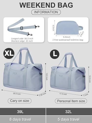 Capolo Expandable Travel Duffle Bag Weekender Overnight Bags for Women Men - color: Light Blue, size: Large