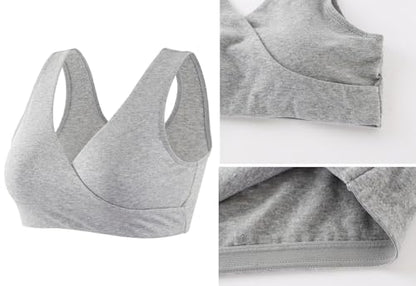 Women's Cotton Wireless Sleep Bra for Nursing and Maternity - color: Black+black+grey, size: Medium