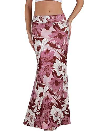 KIFOVEN Women's Foldover High Waist Maxi Skirt - color: White Flowers, size: X-Small