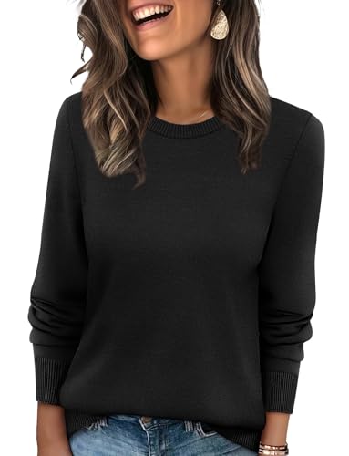 WIHOLL Sweaters for Women Lightweight Fall Tops Pullover Long Sleeve Shirts - color: Black, size: XX-Large