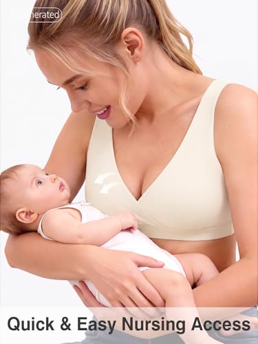 Nursing Bra for Breastfeeding Wireless V Neck Sleep Bra - color: White, size: Large