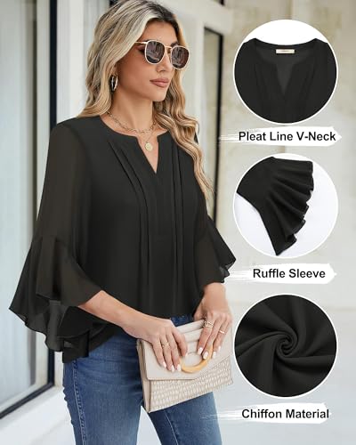 Timeson Women's 3/4 Sleeve Top - color: Black, size: Small
