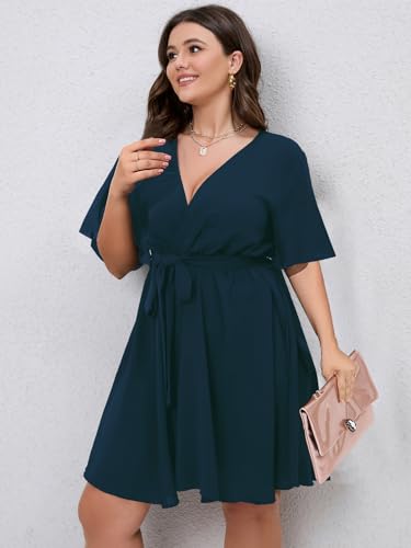 SCOMCHIC Women's Plus Size Wrap Summer Mini Dress - color: Lake Blue, size: X-Large Plus