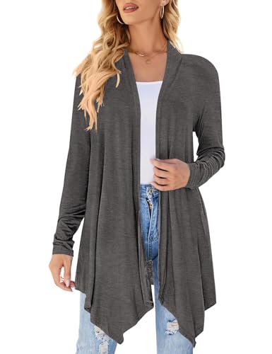 Uvog Womens Lightweight Cardigan Long Sleeve Open Front Sweaters Duster - color: Dark Grey, size: X-Large
