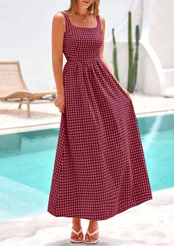 PRETTYGARDEN Women's Summer Gingham Maxi Long Dress - color: Red Black, size: XX-Large