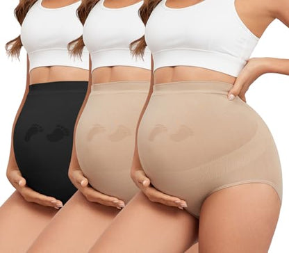 Maternity Underwear Seamless Belly Support Pregnancy Shapewear Under Dress - color: 2*nude+1*black, size: X-Large