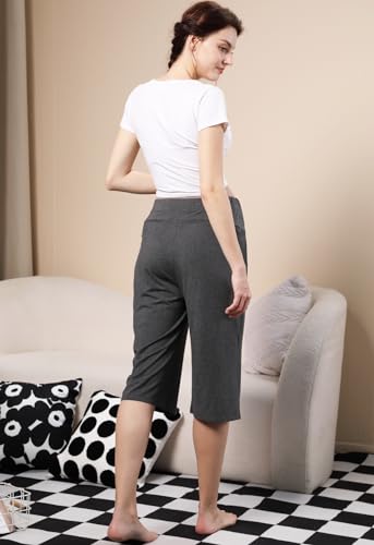 Maternity Lounge Capri Pants, Maternity Cropped Capri Pregnancy, Light Relaxed Soft Touch Trousers with Pockets - color: Grey, size: Medium