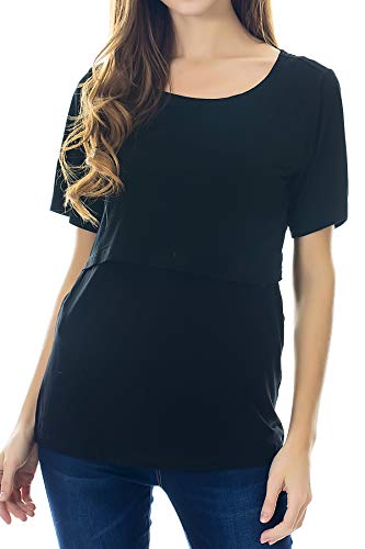 Smallshow Women's Maternity Nursing Tops Short Sleeve Breastfeeding Clothes - color: Brown/Black/Grey, size: XX-Large