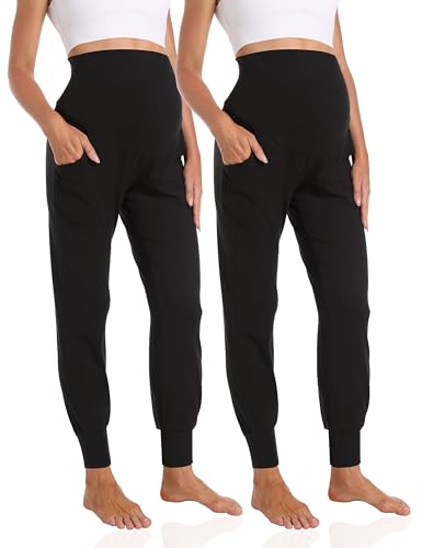 Foucome Women's Maternity Pants Comfy Stretchy Joggers Sweatpants - color: 2pack Black, size: Large