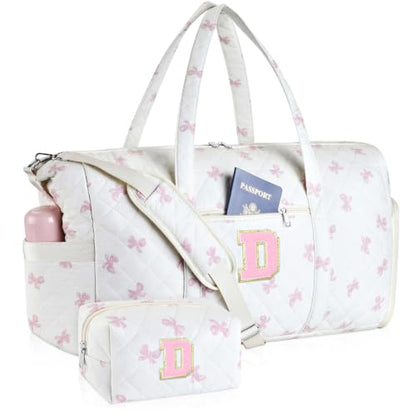 Personalized Quilted Duffle Bag for Travel Gym Weekender Hospital Carry On - color: Pink Bow, size: D
