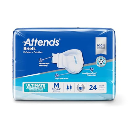 Attends Adult Incontinence Briefs, Medium, Ultimate Absorbency, 24ct Bag - size: Medium (Pack of 24)