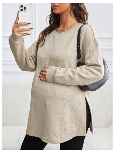 MakeMeChic Women's Maternity Sweatshirt Split Fall Maternity Clothes Tops - color: Khaki, size: Small