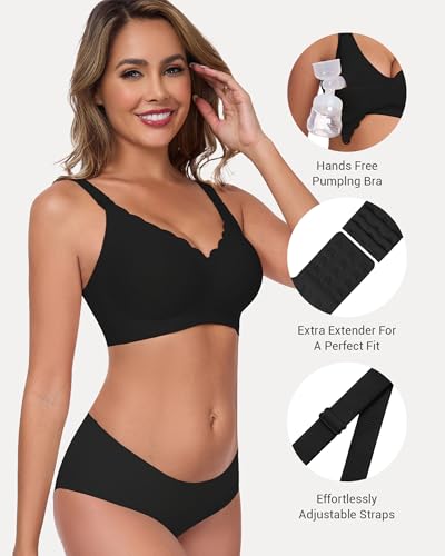 Vinfact Pumping Bra Hands Free-Adjustable Every Day Bra Holding & Breast Pump Bra Breathable Comfortable Bras - color: Black, size: Large