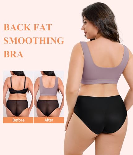 CYDREAM Wireless Front Closure Bra for Women Compression Back Smoothing Post Surgery Bra Adjustable Straps - color: Purple, size: 3X-Large