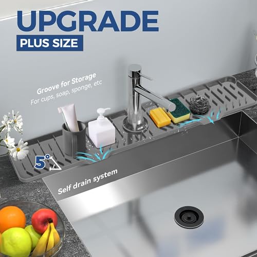 24" Splash Guard Plus Size Silicone Sink Faucet Drying Mat Handle Drip Catcher Tray Dish Sponge Holder Kitchen Accessories Protector Home Organization Gadgets Organizer - size: Grey(1Pack): 23.4"x5.7"